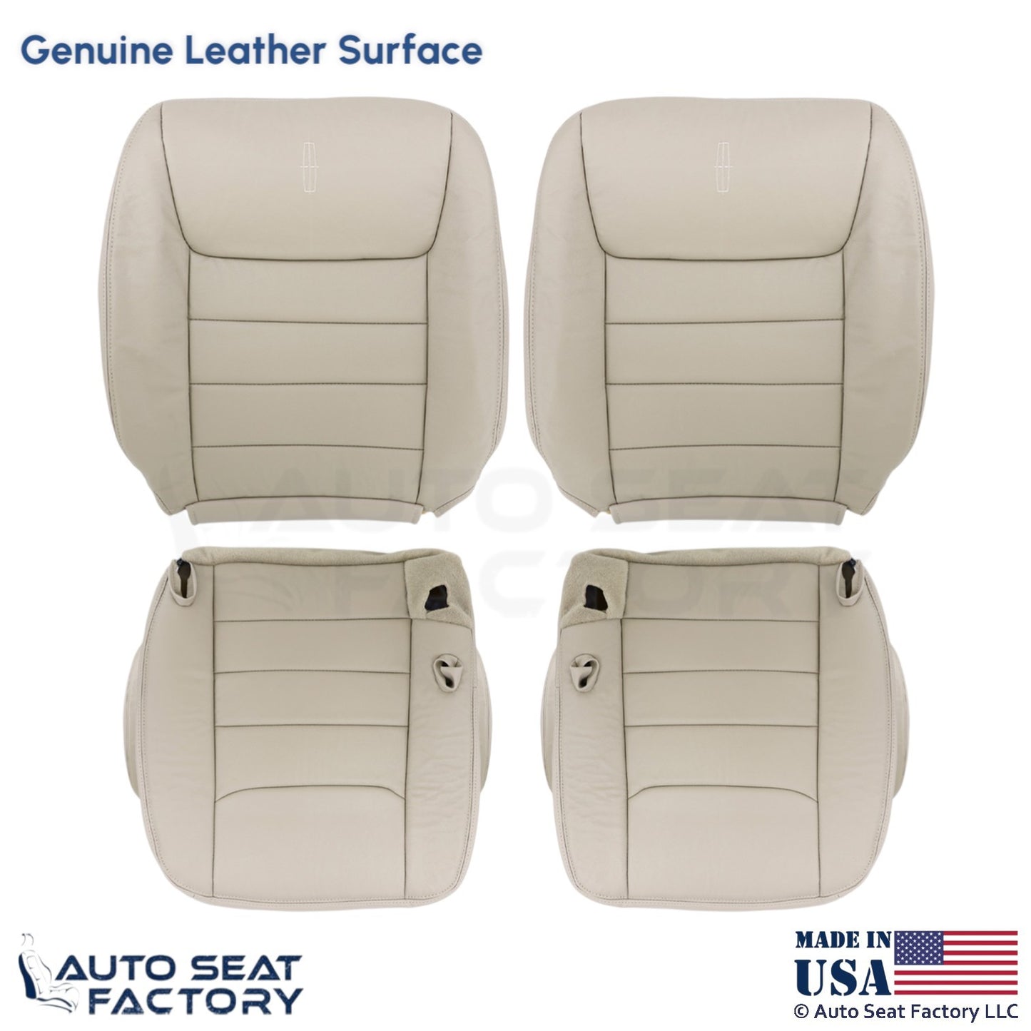 1999-2001 Fits Lincoln Town Car Genuine Leather Front Seat Covers Lt. Parchment - OEM-Style Replacement Seat Cover