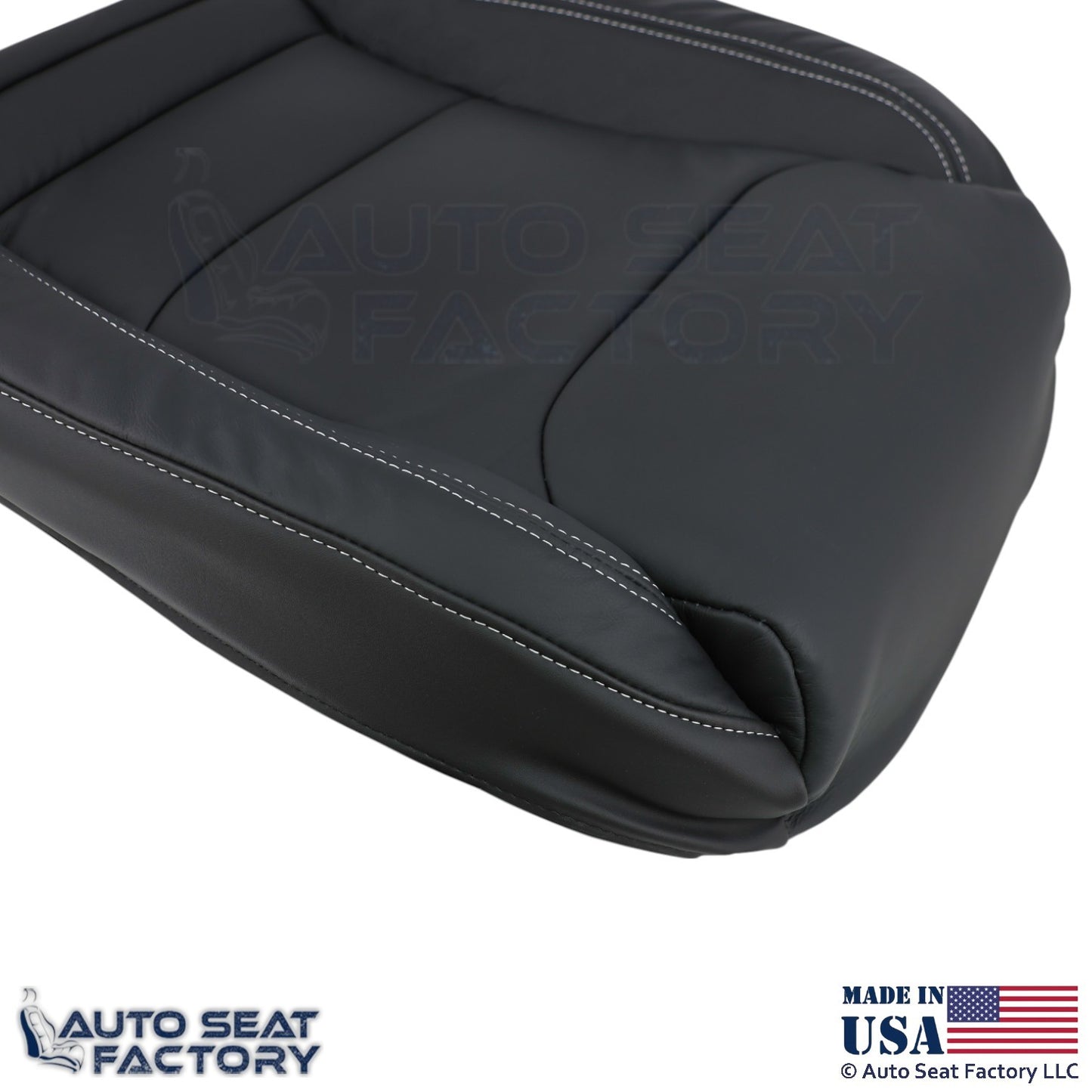 2016-2025  For Tesla Model S Leatherette Driver Bottom Cover Black w/ White Stch - OEM-Style Replacement Seat Cover