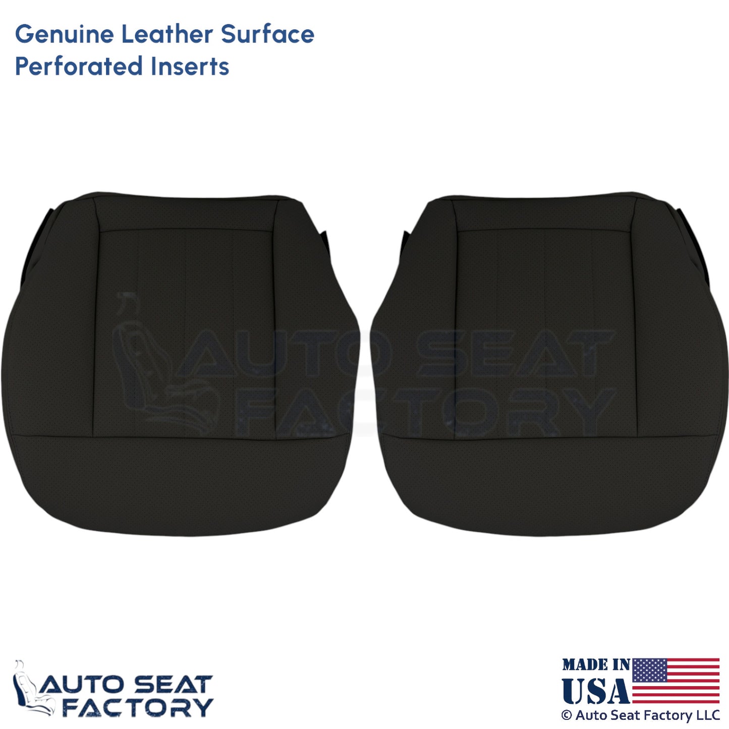 2010-2016 Fits Mercedes Benz E550 E350 Genuine Leather Perf. Bottom Covers Black - OEM-Style Replacement Seat Cover