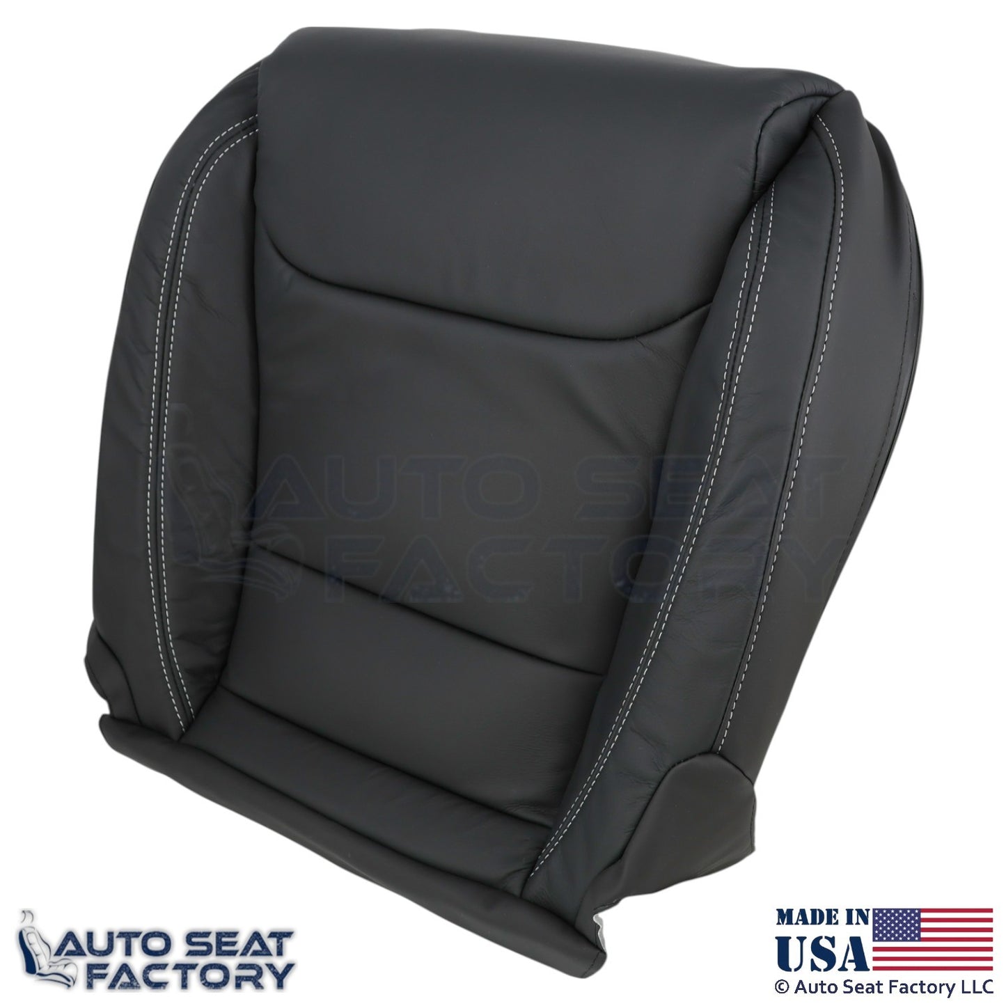 2016-2025  For Tesla Model S Leatherette Front Bottom Covers Black w/ White Stch - OEM-Style Replacement Seat Cover