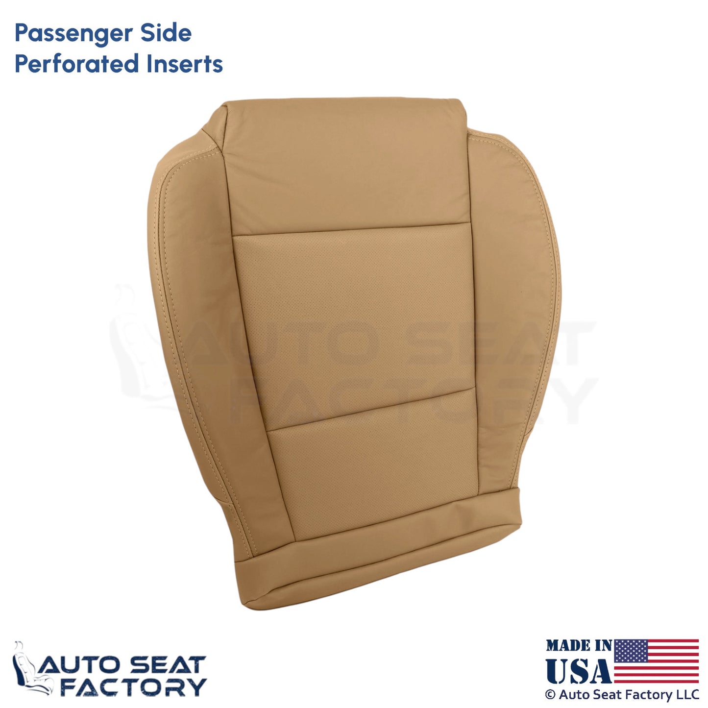2013-2014 For Cadillac ATS Leatherette Perf Front Passenger Bottom Cover Caramel - OEM-Style Replacement Seat Cover