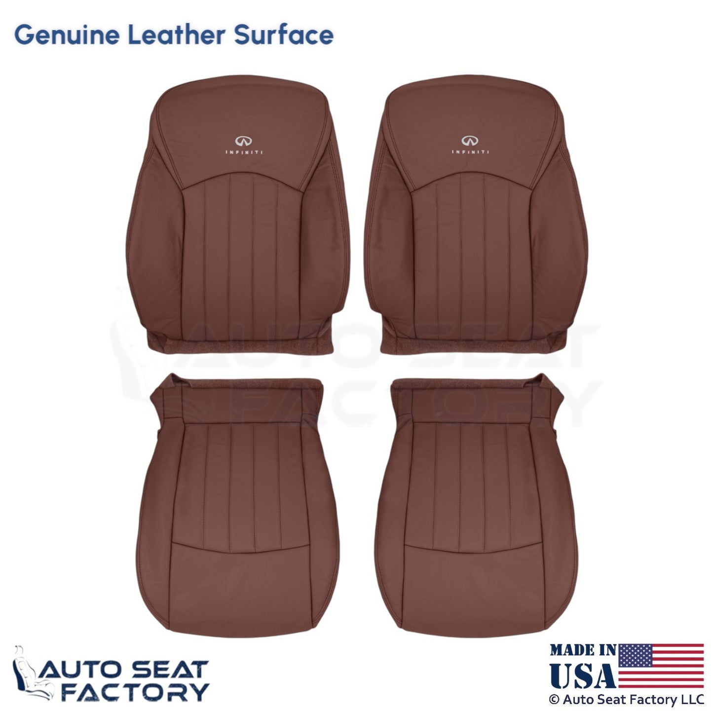 2008-2012 Fits Infiniti EX35 Genuine Leather Front Replacement Covers Chestnut - OEM-Style Replacement Seat Cover