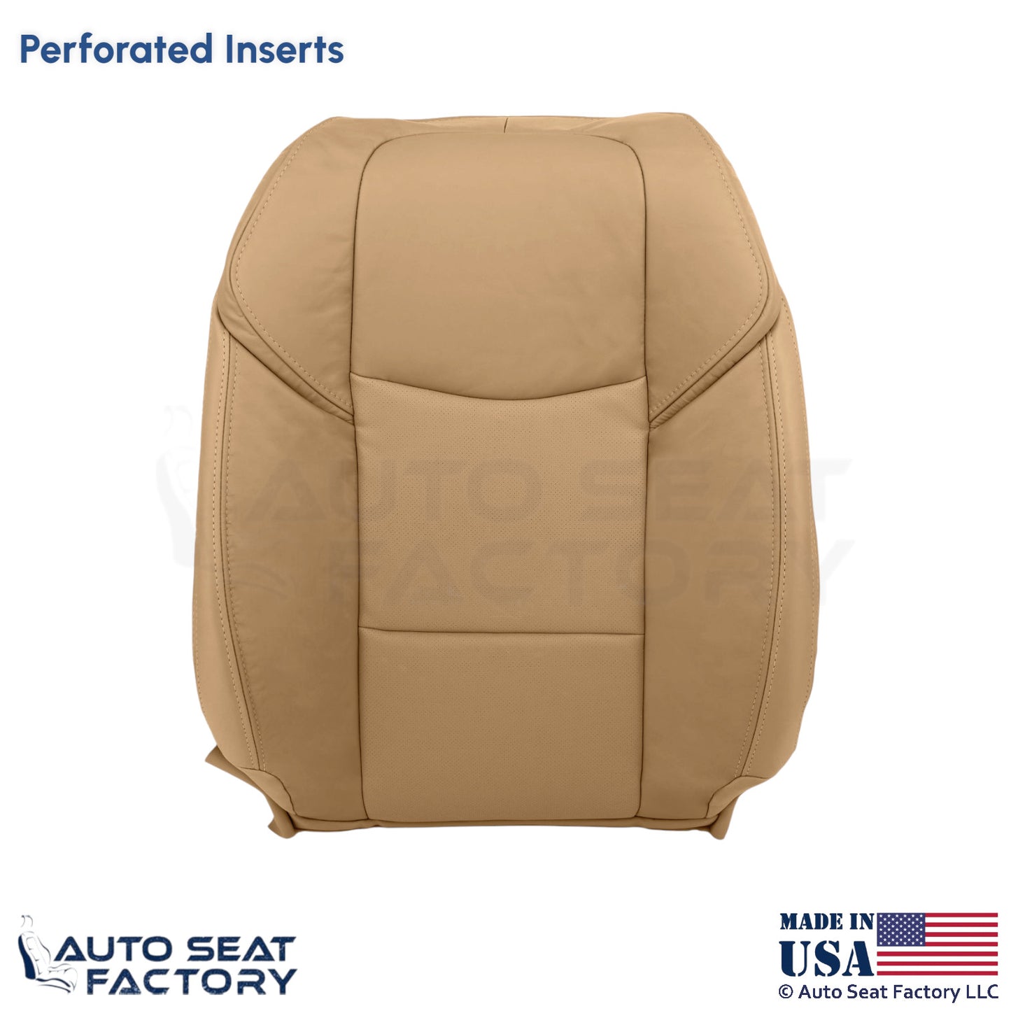 2013-2014 Fits Cadillac ATS Leather Perf Front Driver Top Seat Cover Caramel - OEM-Style Replacement Seat Cover