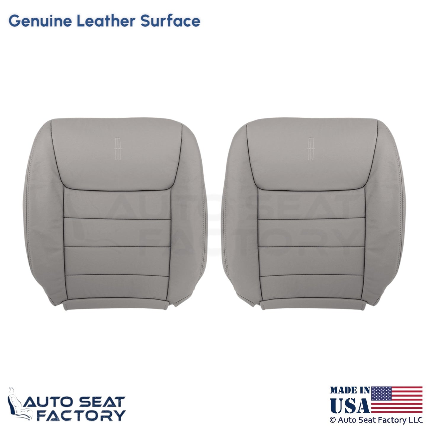 1999-2001 Fits Lincoln Town Car Genuine Leather Front Top Covers Light Graphite - OEM-Style Replacement Seat Cover