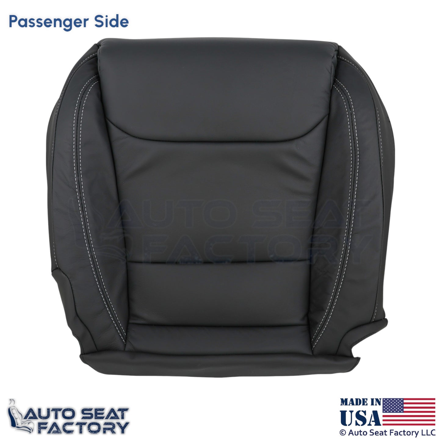 2016-2025  For Tesla Model S Leatherette Passenger Bottom Cover Black/White Stch - OEM-Style Replacement Seat Cover