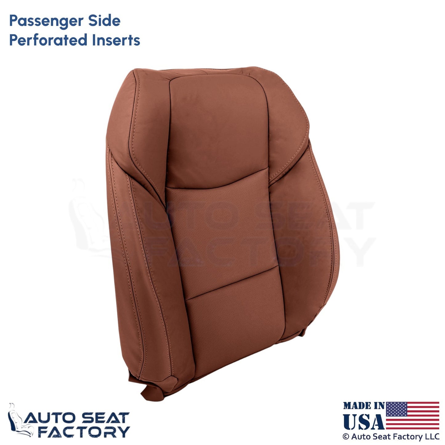 2015-2019 For Cadillac ATS Leatherette Perf Front Passenger Top Seat Cover Brown - OEM-Style Replacement Seat Cover