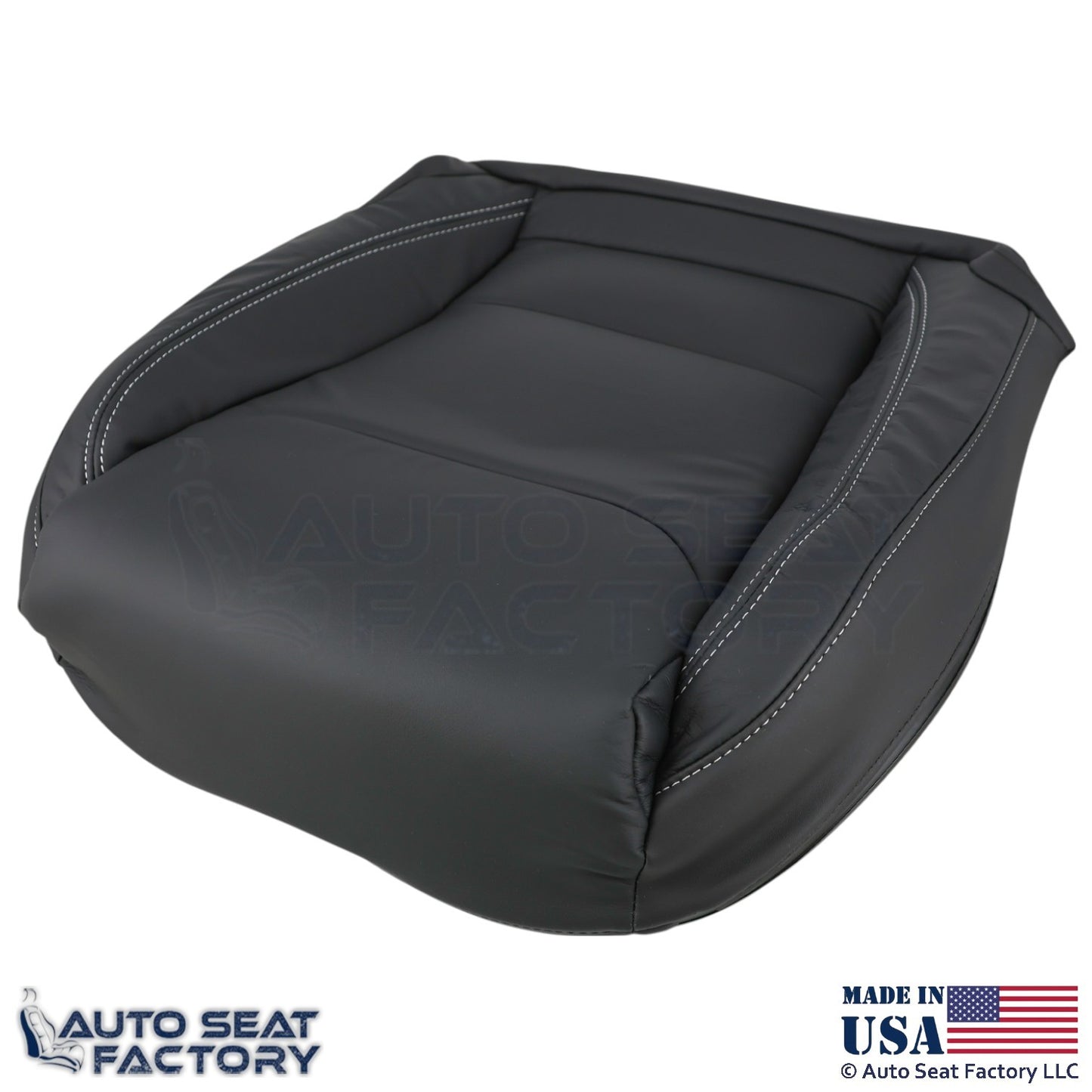 2016-2025  For Tesla Model S Leatherette Driver Bottom Cover Black w/ White Stch - OEM-Style Replacement Seat Cover