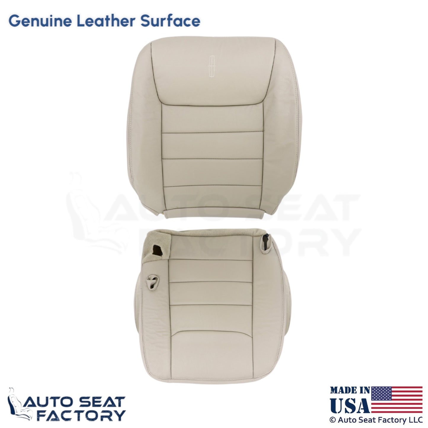 1999-2001 Fits Lincoln Town Car Genuine Leather Driver Seat Covers Lt. Parchment - OEM-Style Replacement Seat Cover