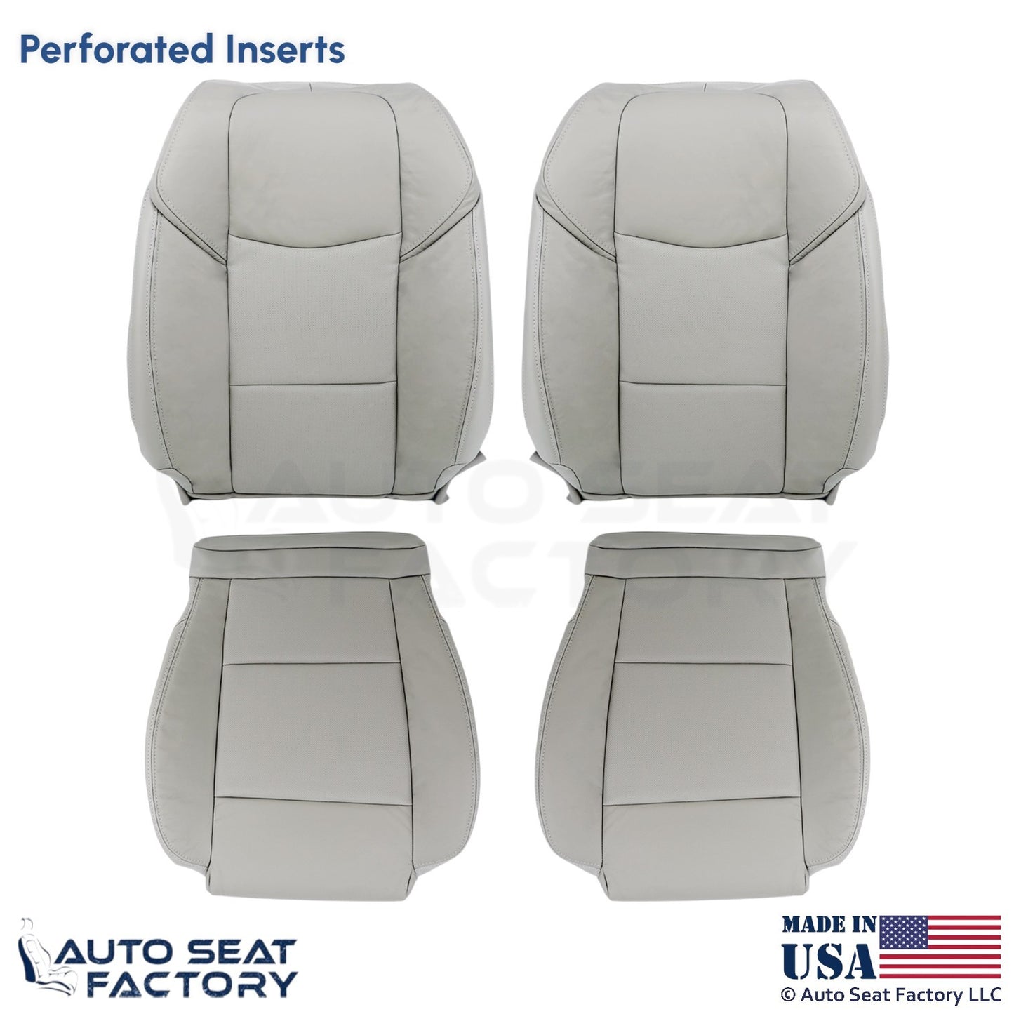 2013-2019 Fits Cadillac ATS Leatherette Perf Front Seat Covers Light Platinum - OEM-Style Replacement Seat Cover