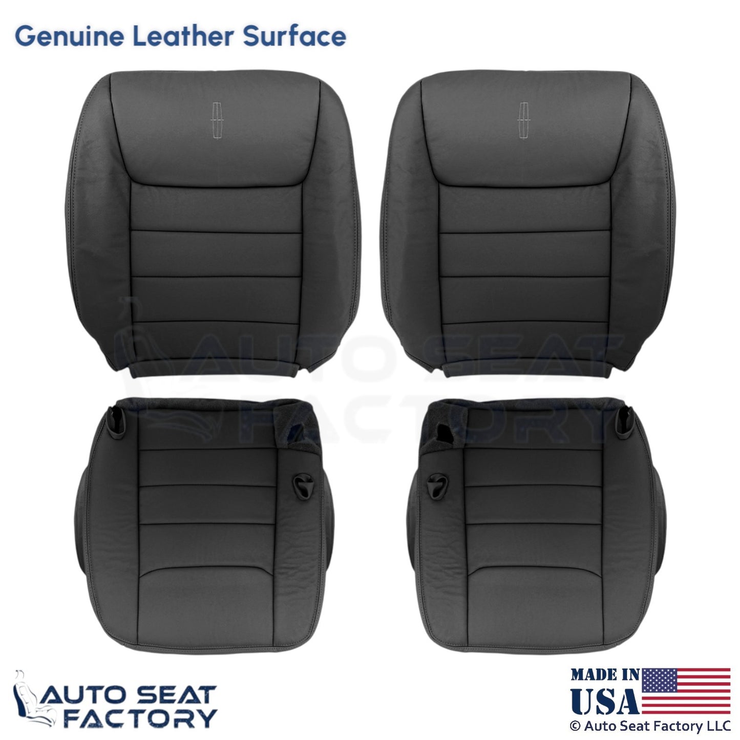 1999-2001 Fits Lincoln Town Car Genuine Leather Front Seat Covers Deep Charcoal - OEM-Style Replacement Seat Cover