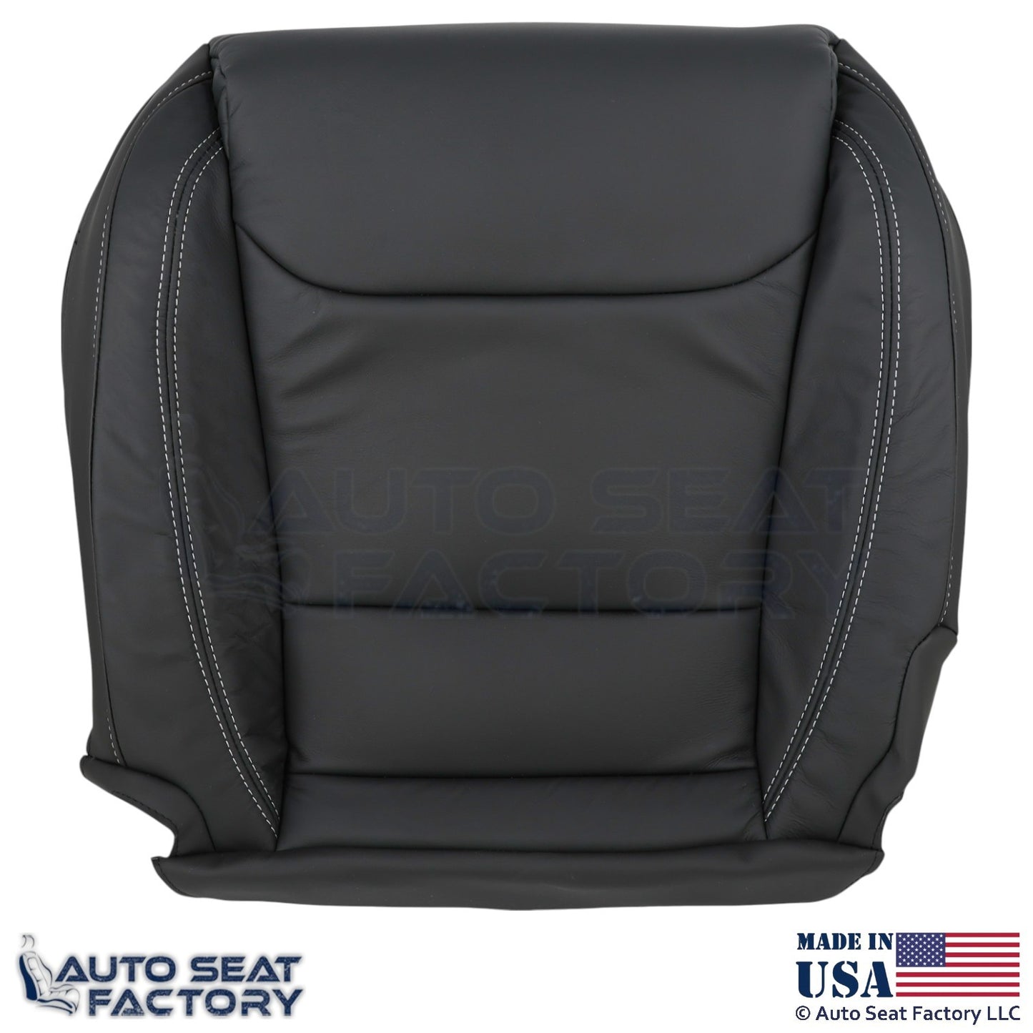 2016-2025  For Tesla Model S Leatherette Driver Bottom Cover Black w/ White Stch - OEM-Style Replacement Seat Cover