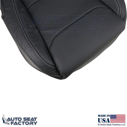 2016-2025  For Tesla Model S Leatherette Driver Bottom Cover Black w/ White Stch - OEM-Style Replacement Seat Cover