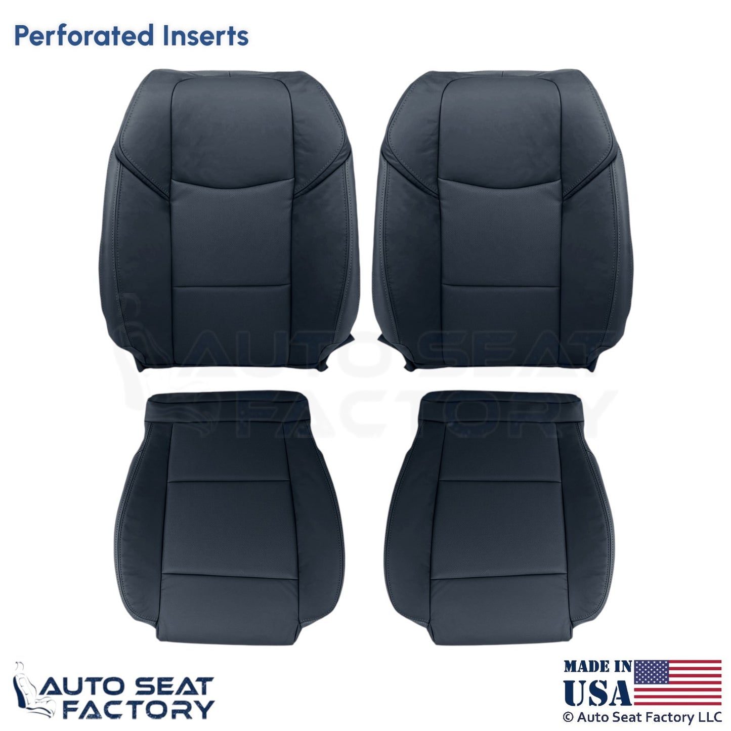 2013-2019 Fits Cadillac ATS Leather Perf Front Replacement Seat Covers Black - OEM-Style Replacement Seat Cover