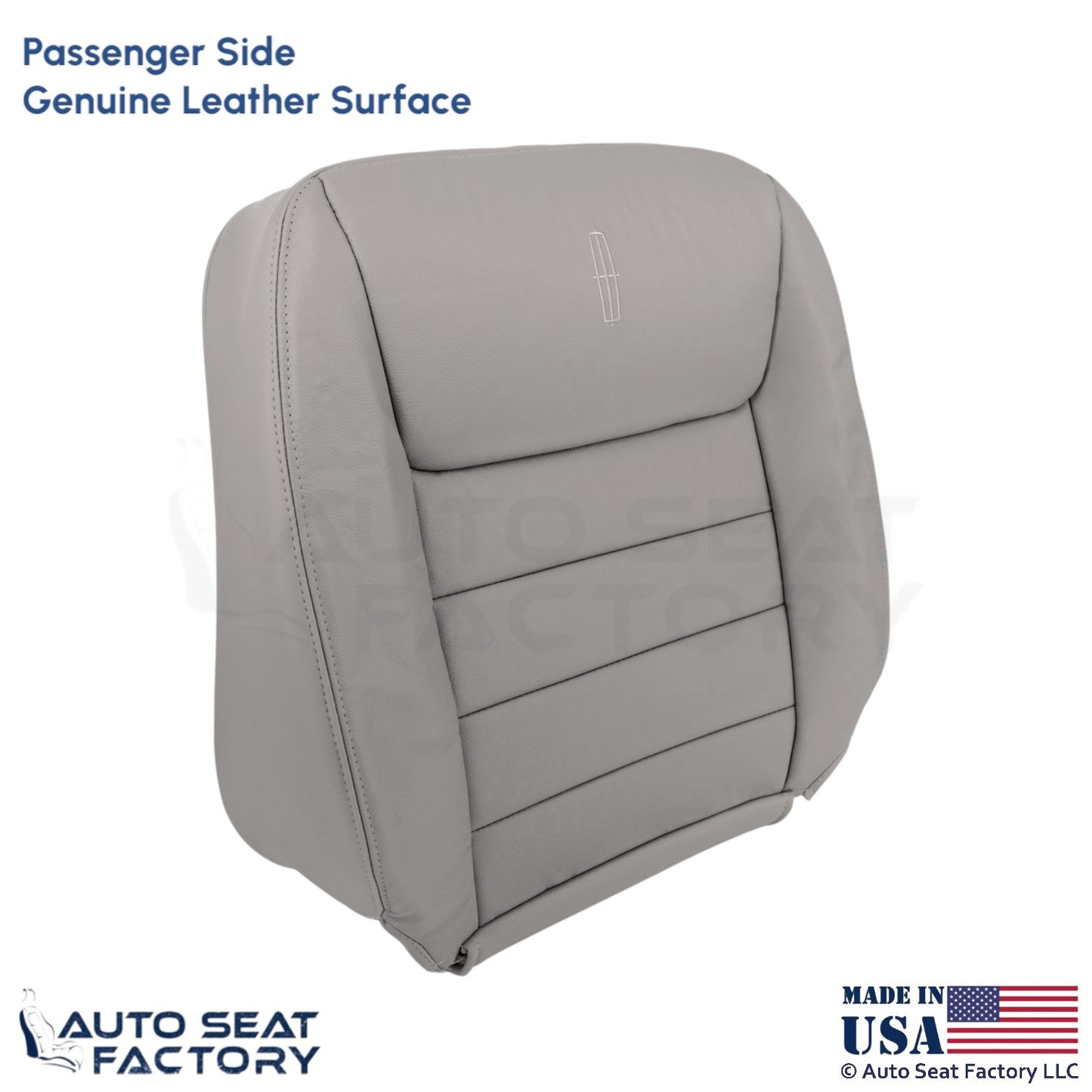 99-01 Fits Lincoln Town Car Genuine Leather Passenger Top Cover Light Graphite - OEM-Style Replacement Seat Cover