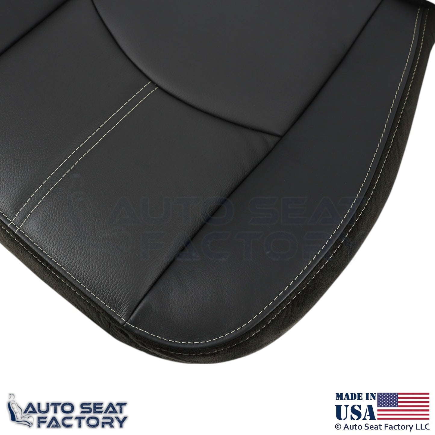 2008-2011 For Mazda Tribute Genuine Leather Seat Covers Black with White Stitch - OEM-Style Replacement Seat Cover