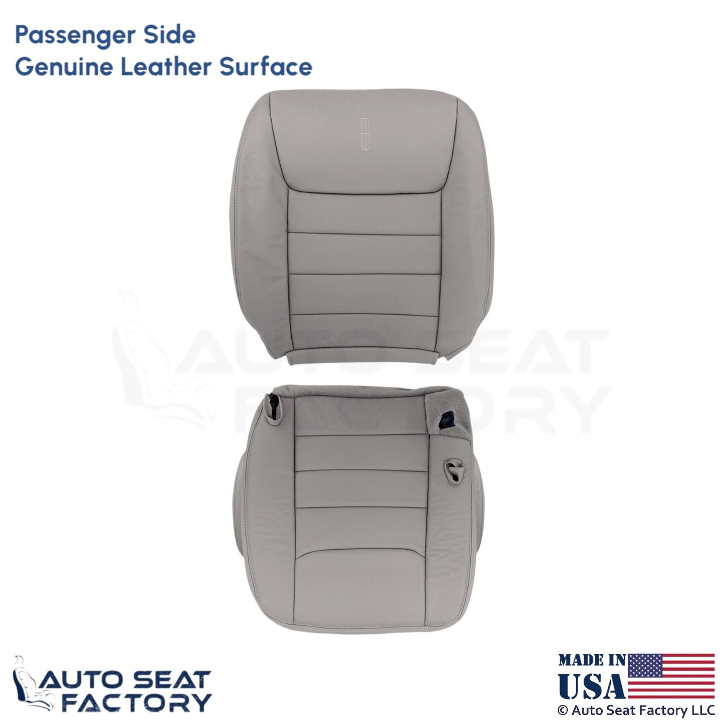 1999-2001 Fits Lincoln Town Car Genuine Leather Passenger Covers Light Graphite - OEM-Style Replacement Seat Cover