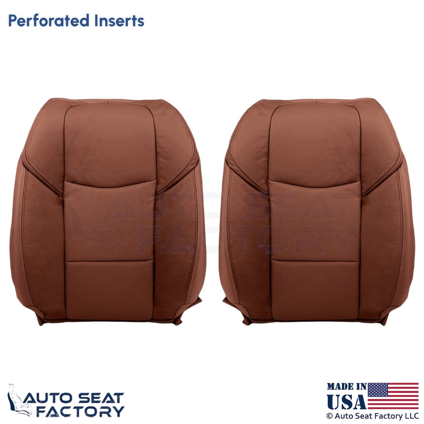 2015-2019 Fits Cadillac ATS Leatherette Perf Front Top Seat Covers Brown - OEM-Style Replacement Seat Cover