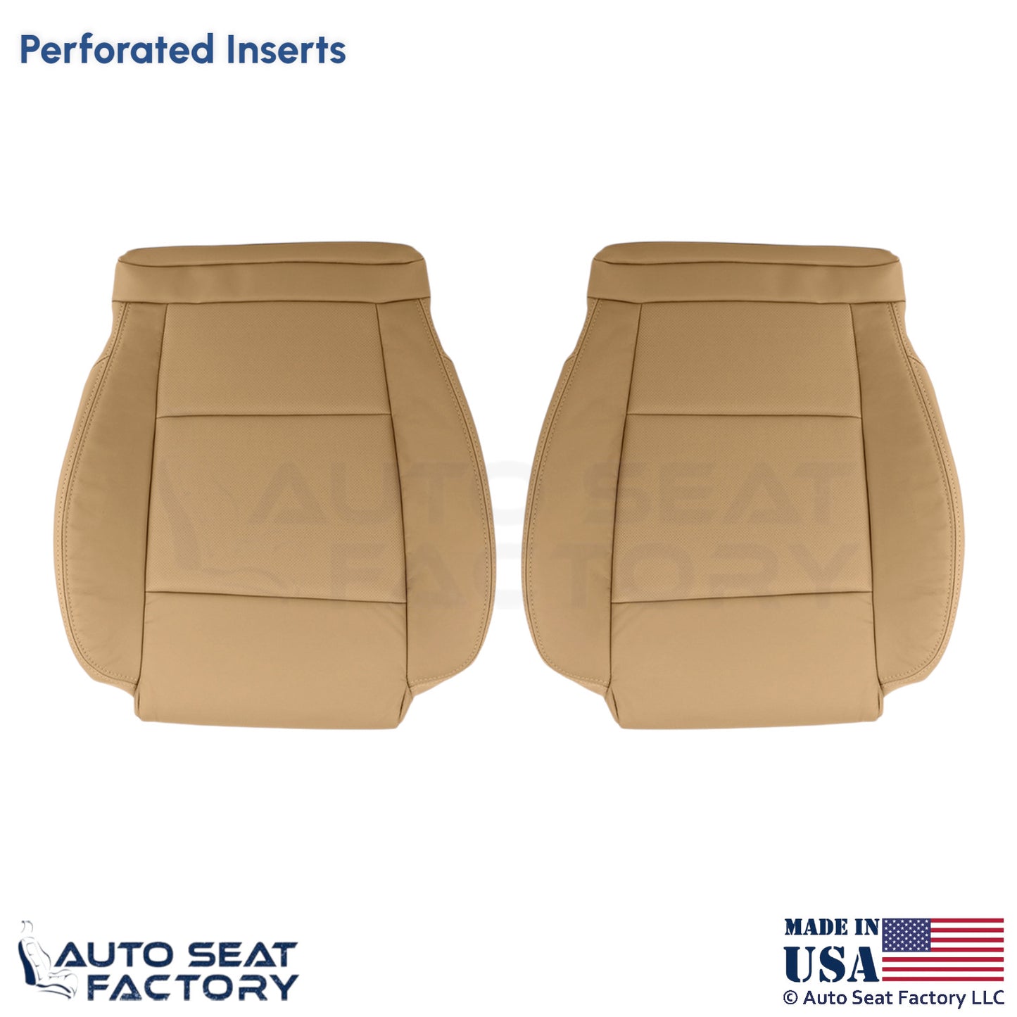 2013-2014 Fits Cadillac ATS Leatherette Perf Front Bottom Seat Covers Caramel - OEM-Style Replacement Seat Cover