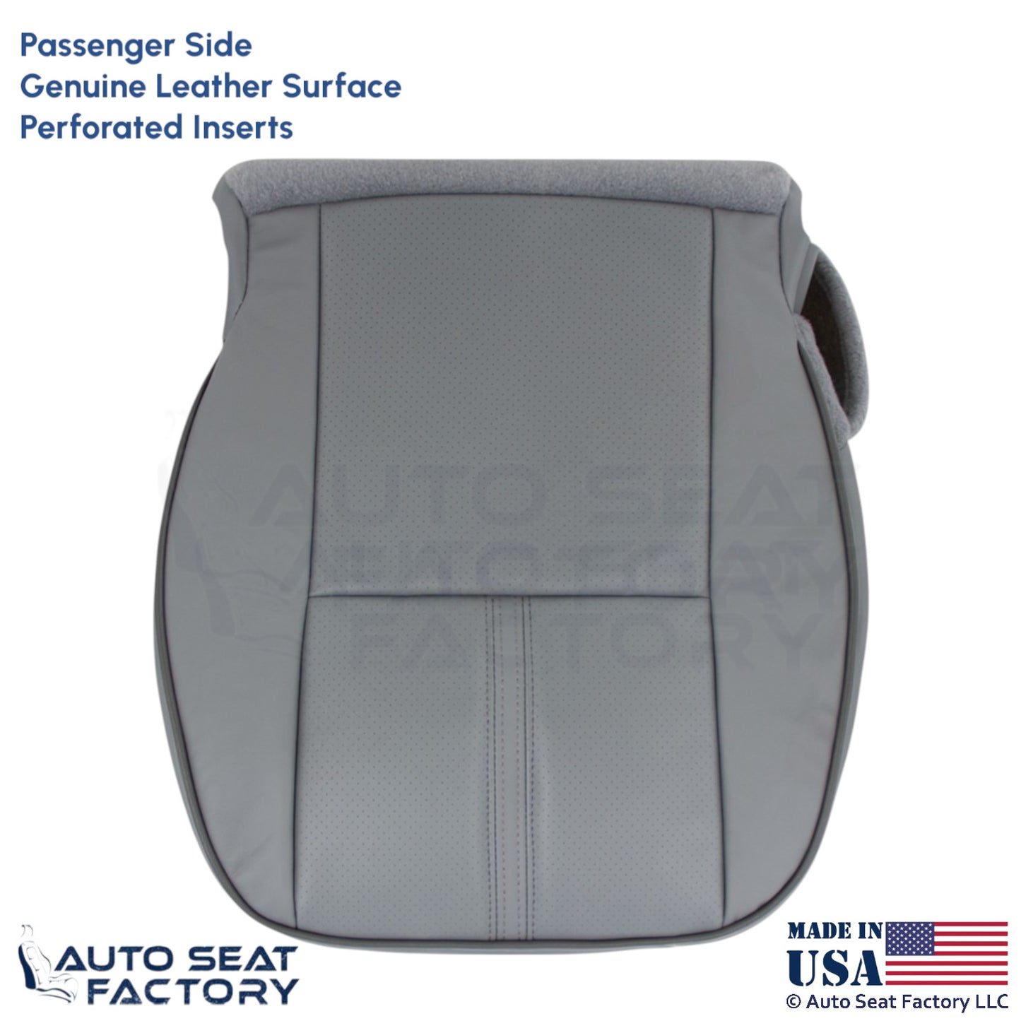 2010-2012 Fits Lincoln MKZ Genuine Leather Perf Passenger Bottom Covers Gray - OEM-Style Replacement Seat Cover