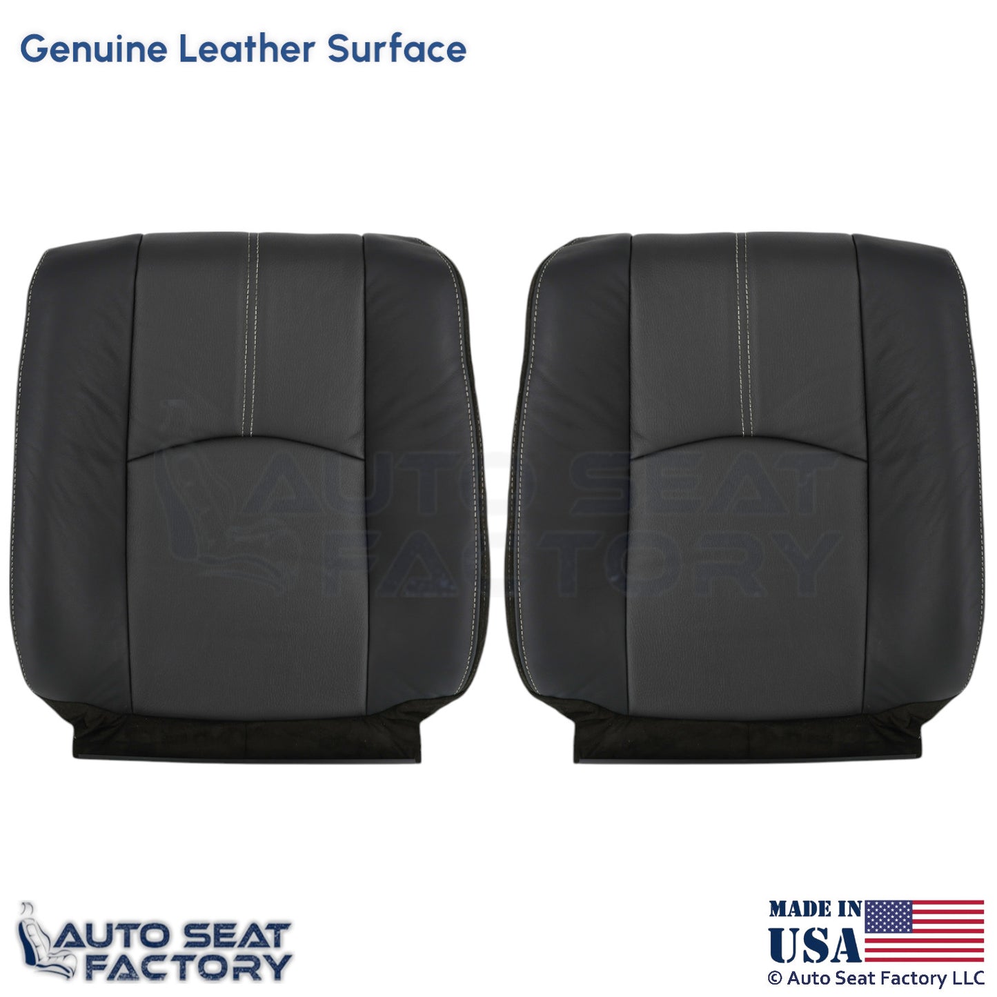2008-2011 For Mazda Tribute Genuine Leather Top Seat Covers Black w/ White Stch - OEM-Style Replacement Seat Cover