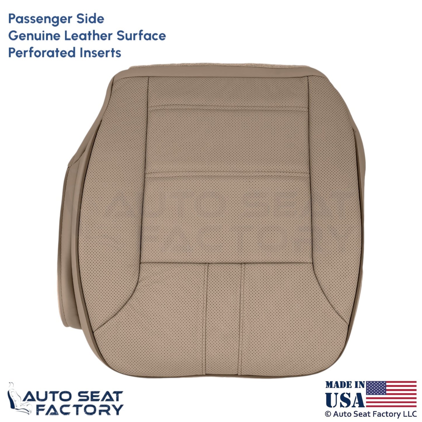 2010-2013 Fits Mercedes Benz R-Class Genuine Leather Passenger Bottom Cover Tan - OEM-Style Replacement Seat Cover