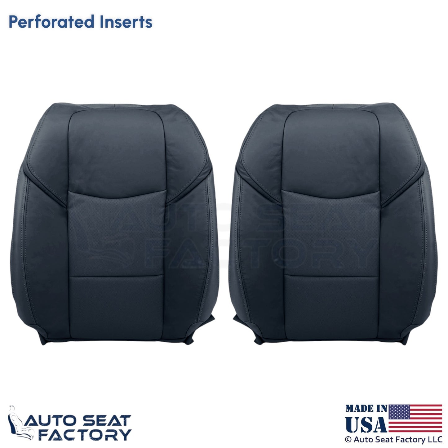 2013-2019 Fits Cadillac ATS Leather Perf Front Top Replacement Seat Covers Black - OEM-Style Replacement Seat Cover