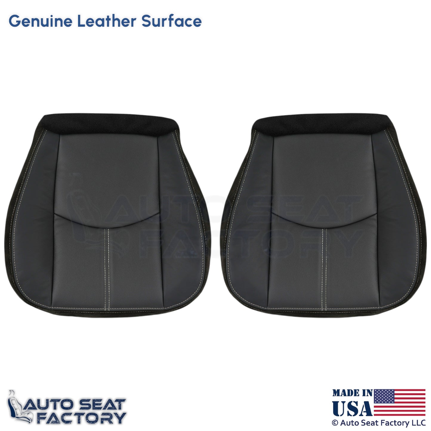 2008-2011 For Mazda Tribute Genuine Leather Bottom Covers Black w/ White Stitch - OEM-Style Replacement Seat Cover