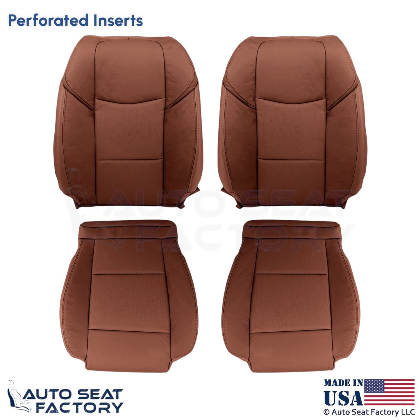 2015-2019 Fits Cadillac ATS Leather Perf Front Replacement Seat Covers Brown - OEM-Style Replacement Seat Cover