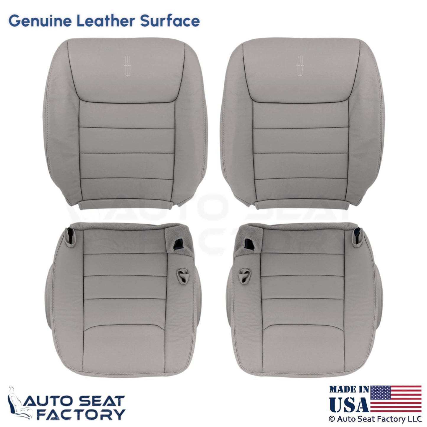 1999-2001 Fits Lincoln Town Car Genuine Leather Front Seat Covers Light Graphite - OEM-Style Replacement Seat Cover