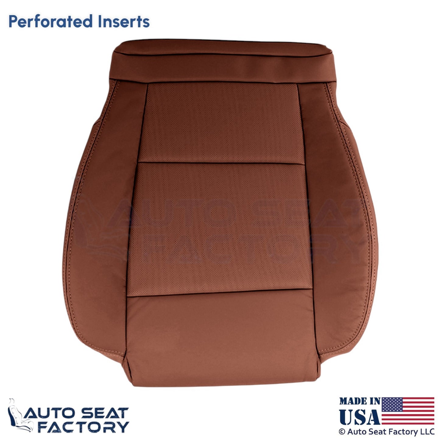 2015-2019 Fits Cadillac ATS Leather Perf Front Driver Bottom Seat Cover Brown - OEM-Style Replacement Seat Cover