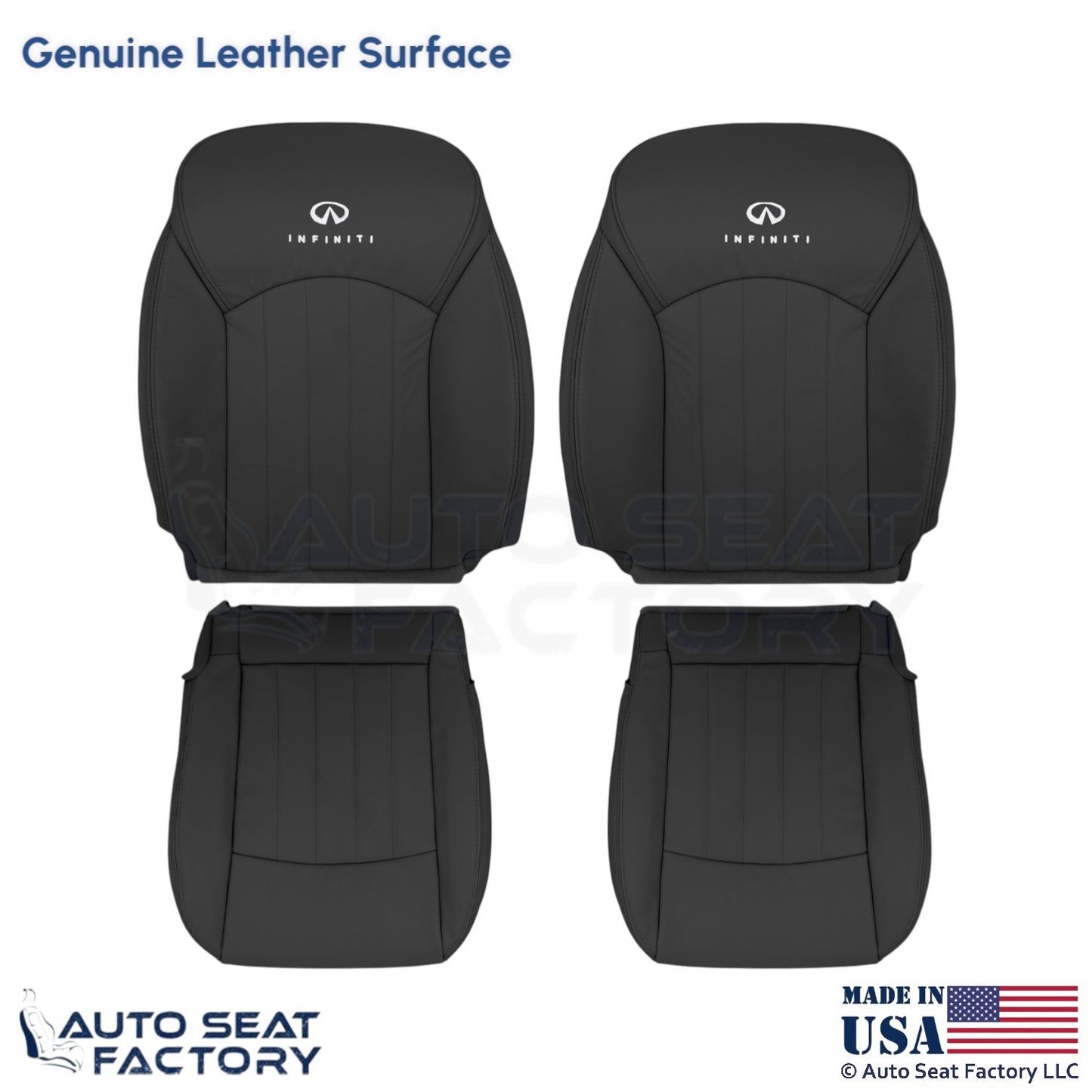 2008-2012 Fits Infiniti EX35 Genuine Leather Front Replacement Covers Graphite - OEM-Style Replacement Seat Cover