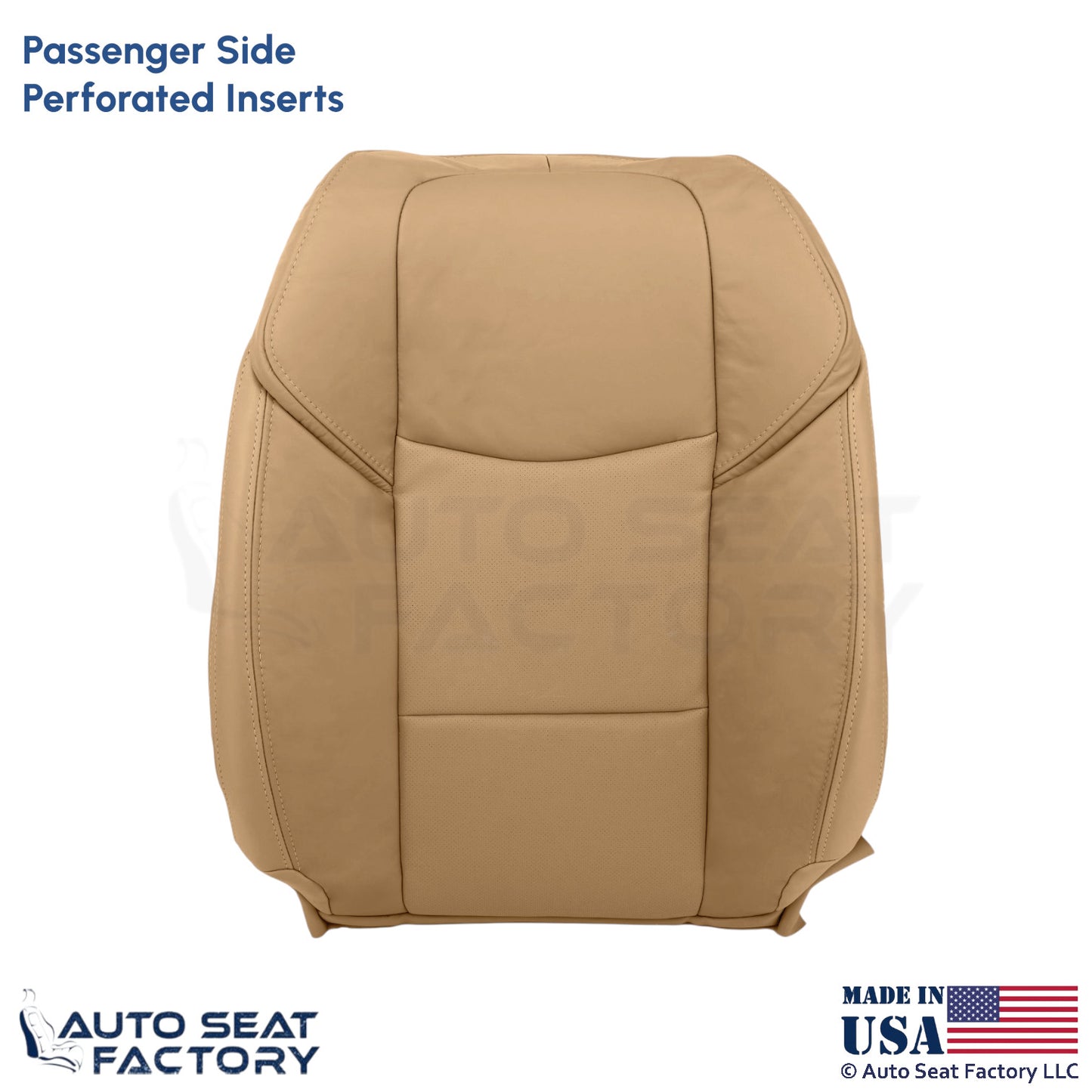 2013-2014 Fits Cadillac ATS Leather Perf Front Passenger Top Seat Cover Caramel - OEM-Style Replacement Seat Cover