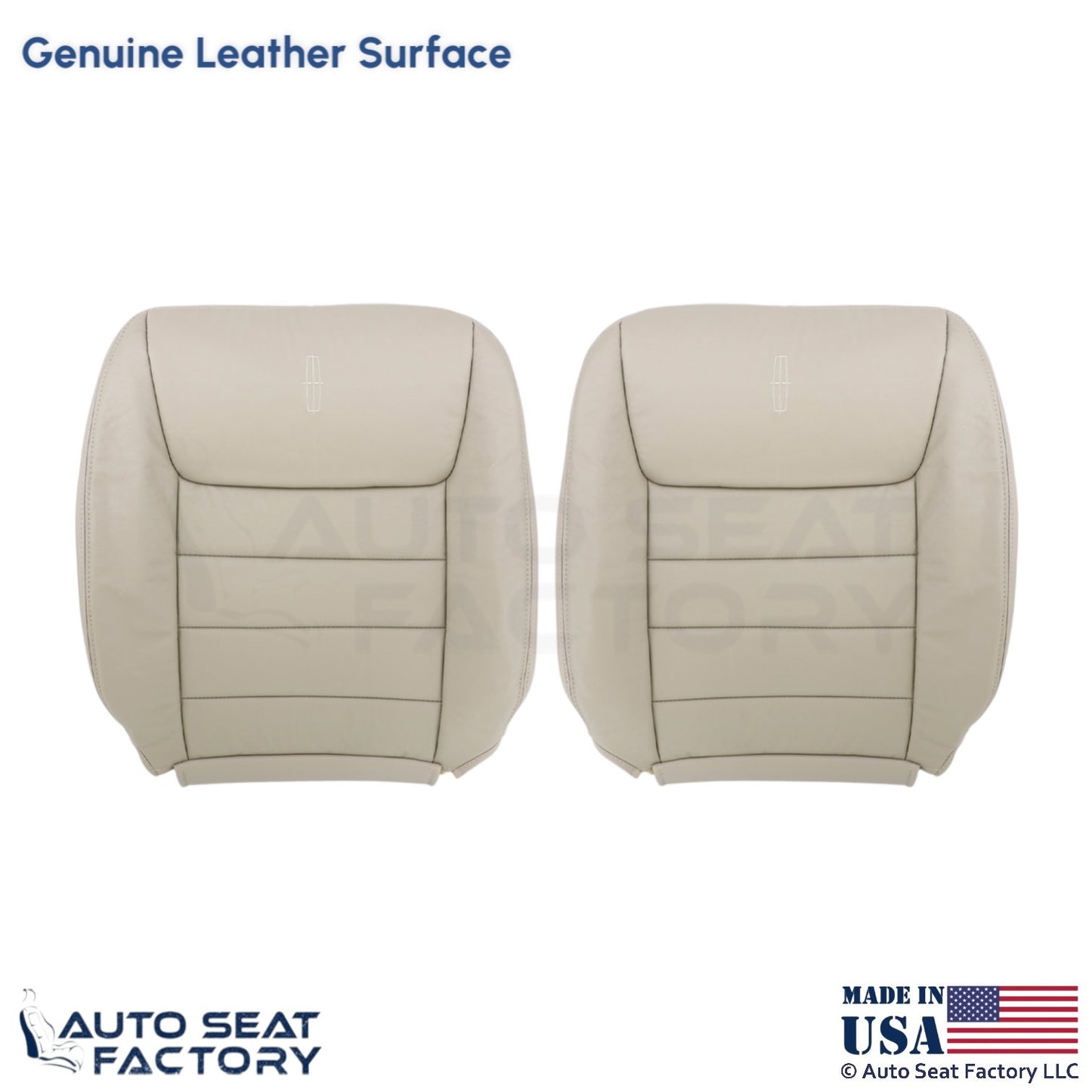 1999-2001 Fits Lincoln Town Car Genuine Leather Front Top Covers Lt. Parchment - OEM-Style Replacement Seat Cover