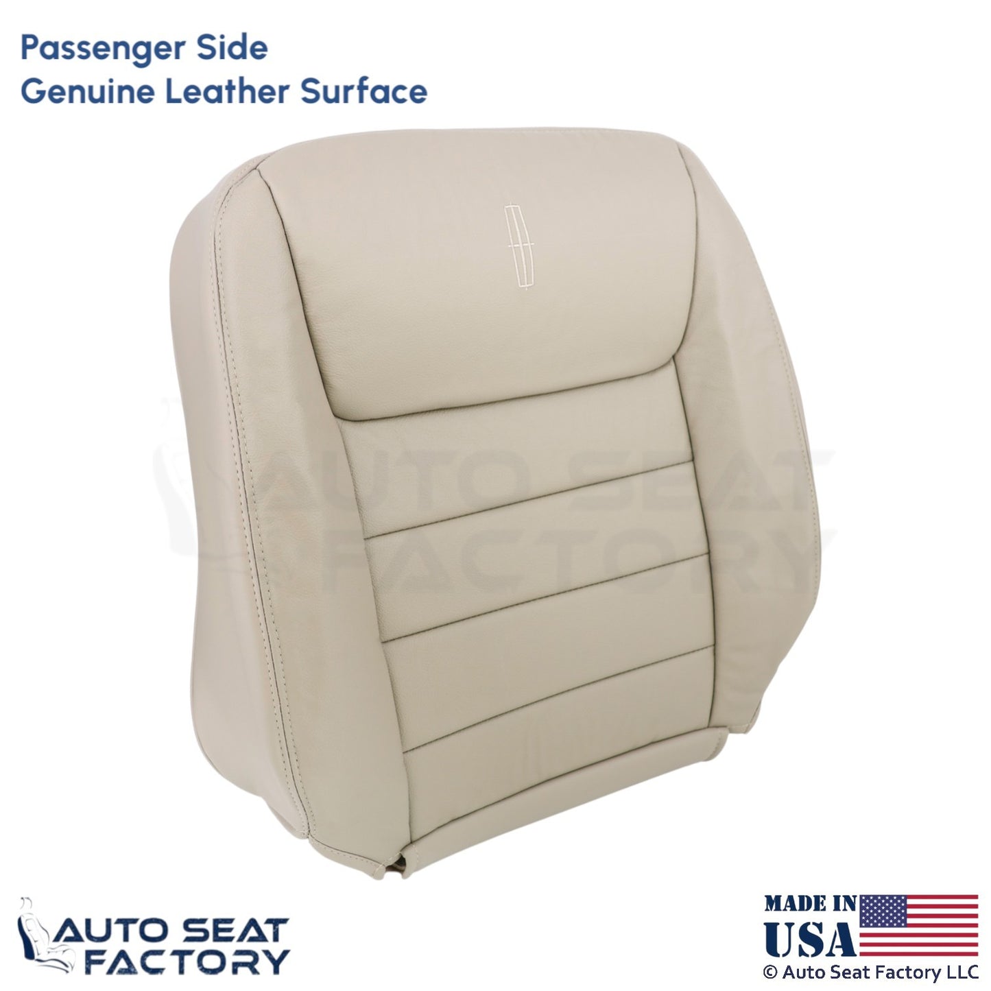 1999-2001 For Lincoln Town Car Genuine Leather Passenger Top Cover Lt. Parchment - OEM-Style Replacement Seat Cover