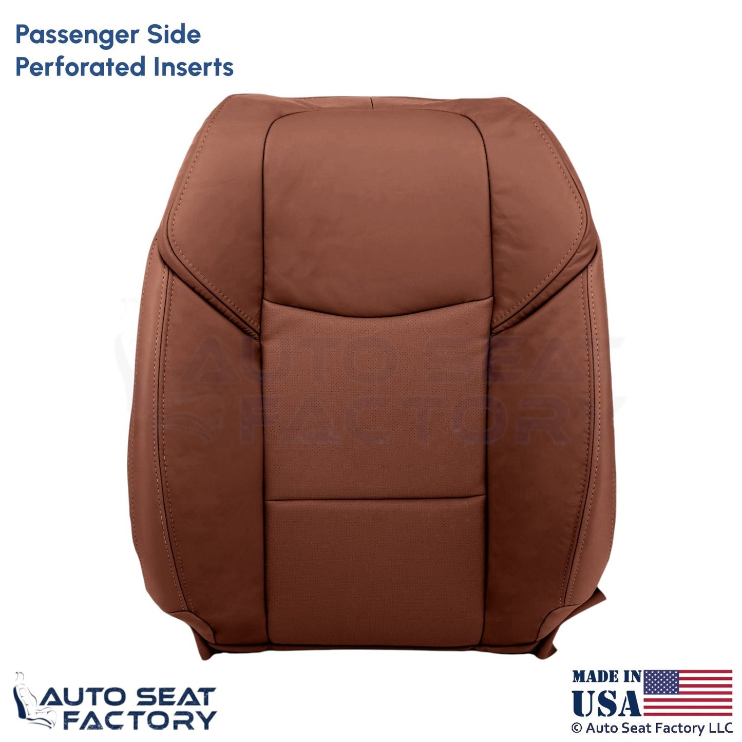 2015-2019 Fits Cadillac ATS Leather Front Passenger Top Seat Cover Brown - OEM-Style Replacement Seat Cover