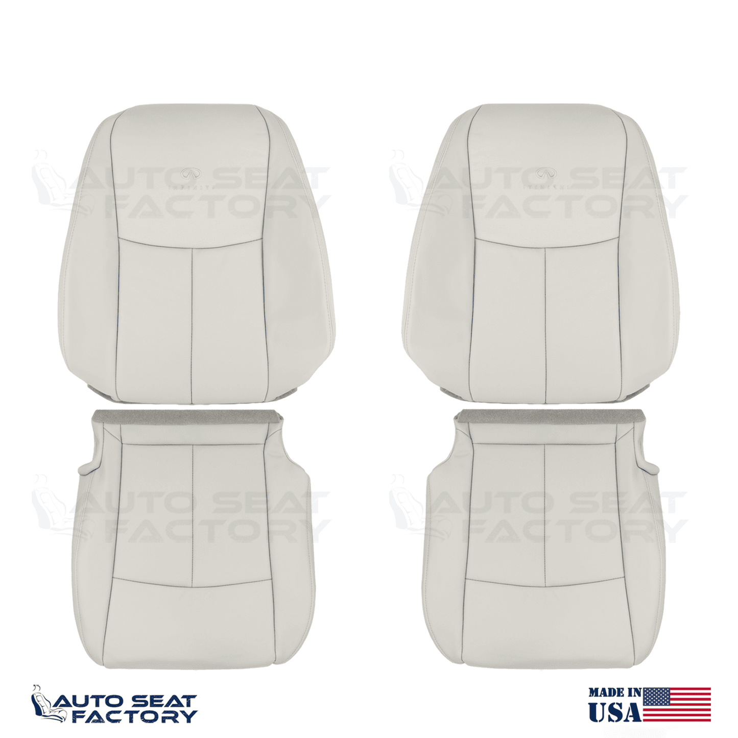 2014 - 2020 Fits Infiniti Q50 LEFT & RIGHT 4PCS Gray Leather SOLID Seat Covers - OEM-Style Replacement Seat Cover