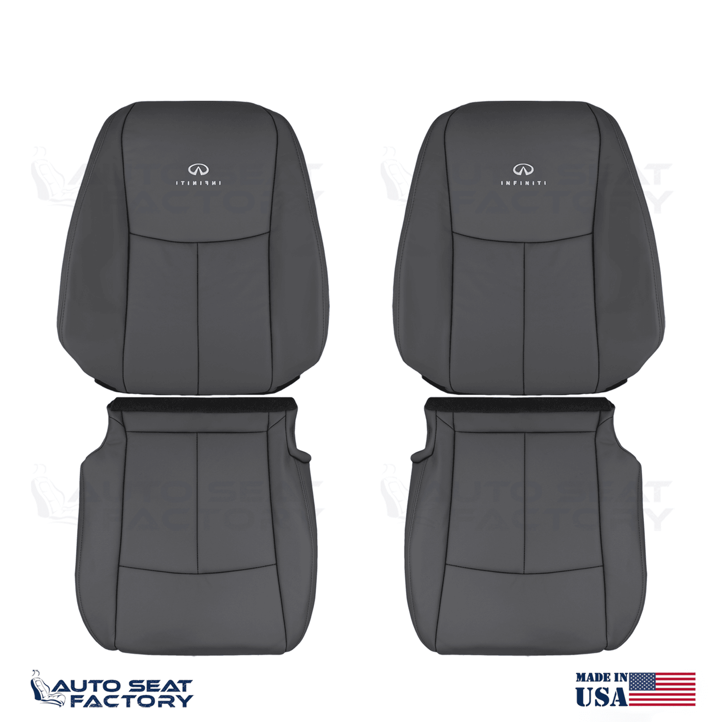 2014 - 2020 Fits Infiniti Q50 LEFT & RIGHT Black Leather SOLID Seat Covers 4PCS - OEM-Style Replacement Seat Cover