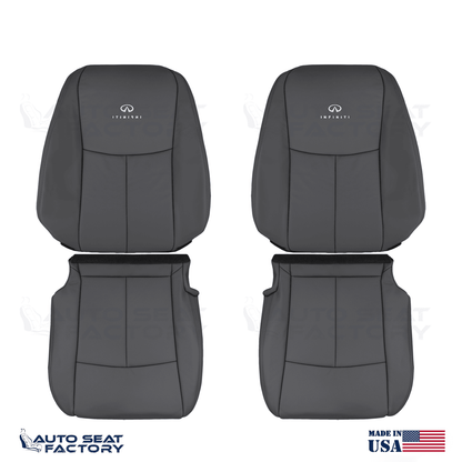 2014 - 2020 Fits Infiniti Q50 LEFT & RIGHT Black Leather SOLID Seat Covers 4PCS - OEM-Style Replacement Seat Cover