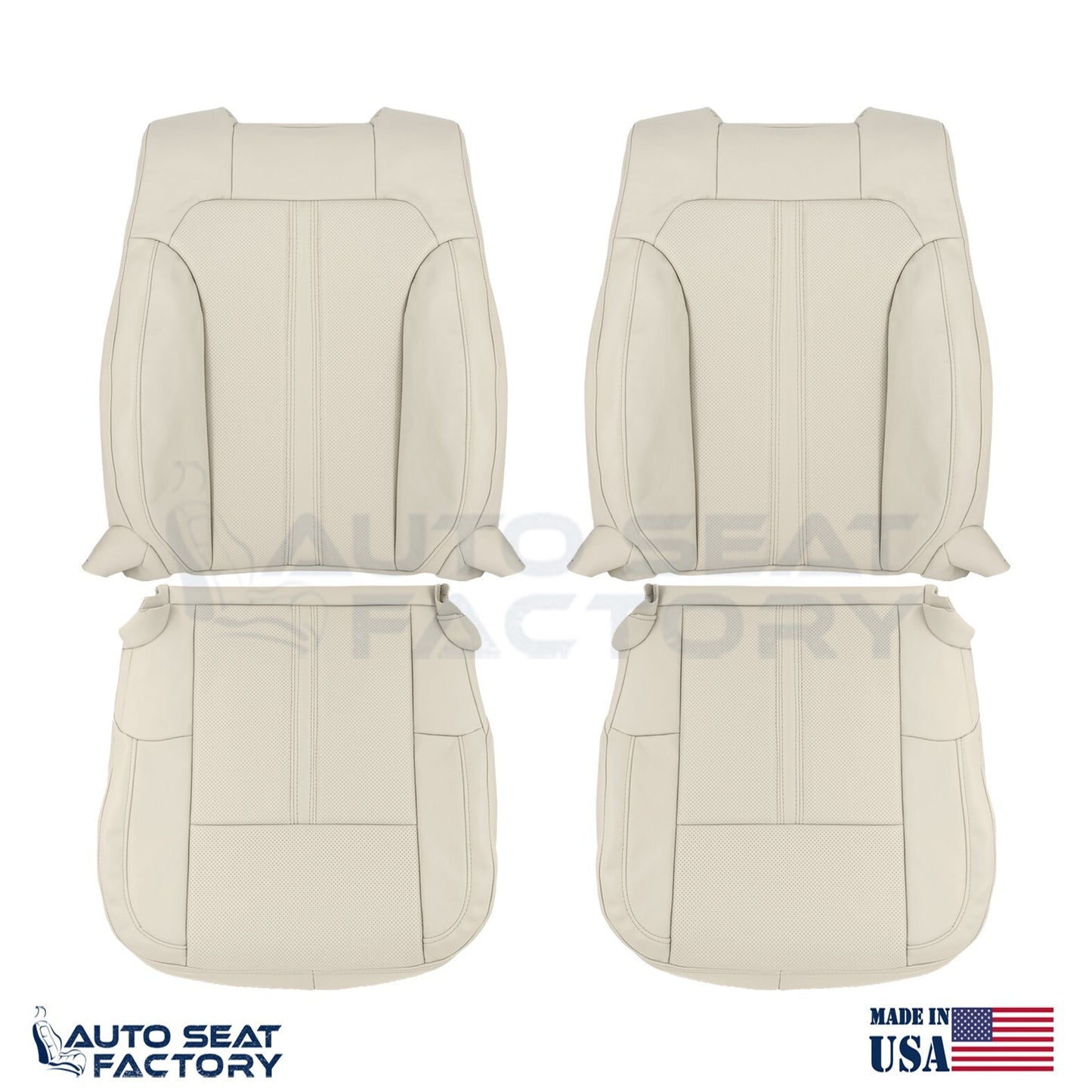 Fits 2009 - 2012 Lincoln MKS Front Lt. Camel Vinyl Seat Covers, Perforated 4PCS - OEM-Style Replacement Seat Cover