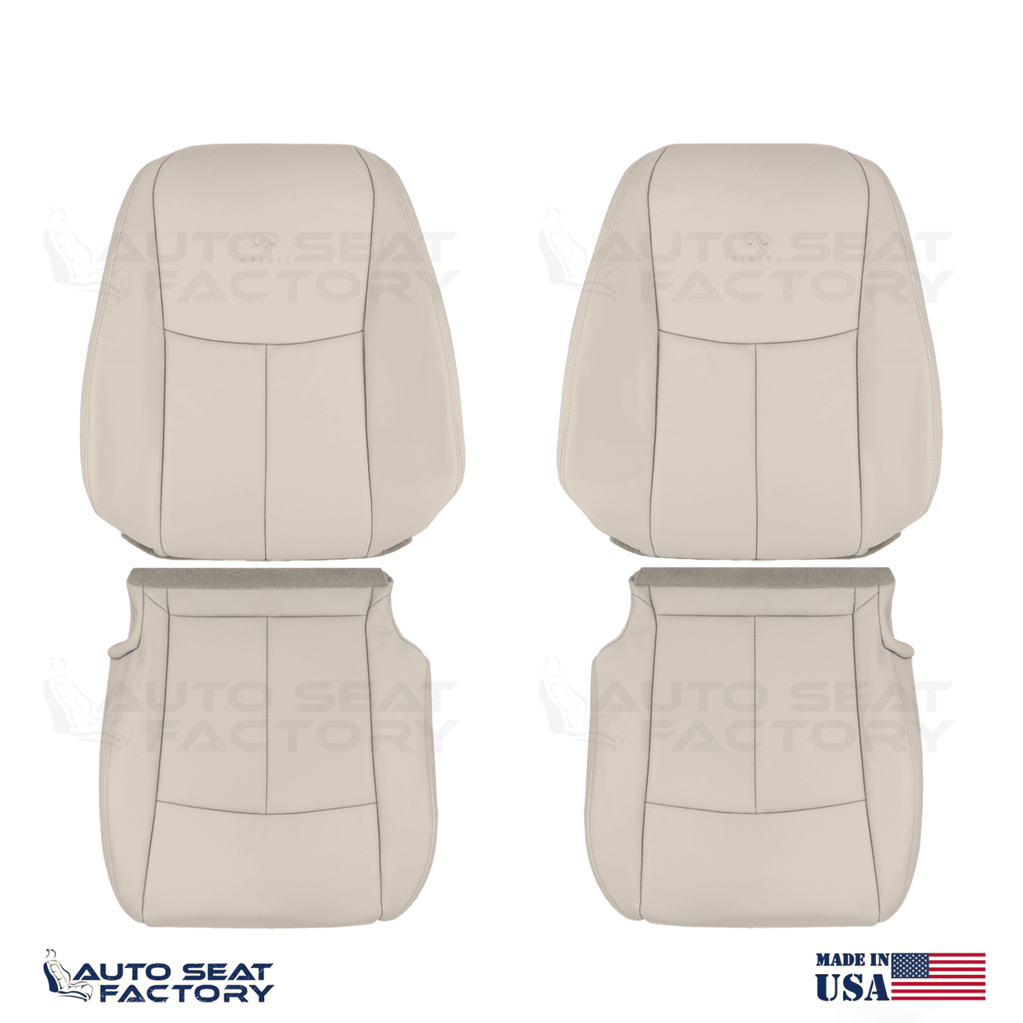 2014 - 2020 Fits Infiniti Q50 LEFT & RIGHT Wheat Leather SOLID Seat Covers 4PCS - OEM-Style Replacement Seat Cover
