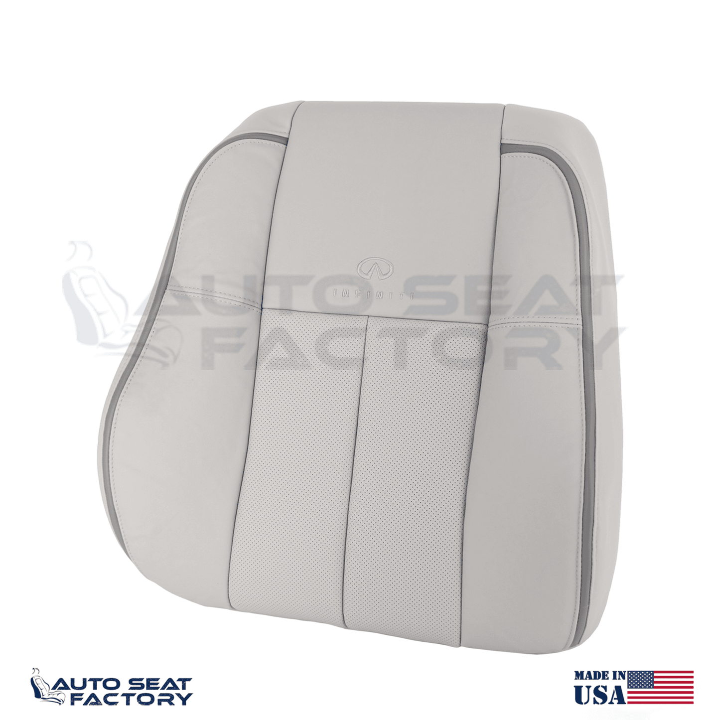 Fits 2006 2007 2009 Infiniti M45 M35 Driver Top Gray Leather Seat Cover, Perf. - OEM-Style Replacement Seat Cover