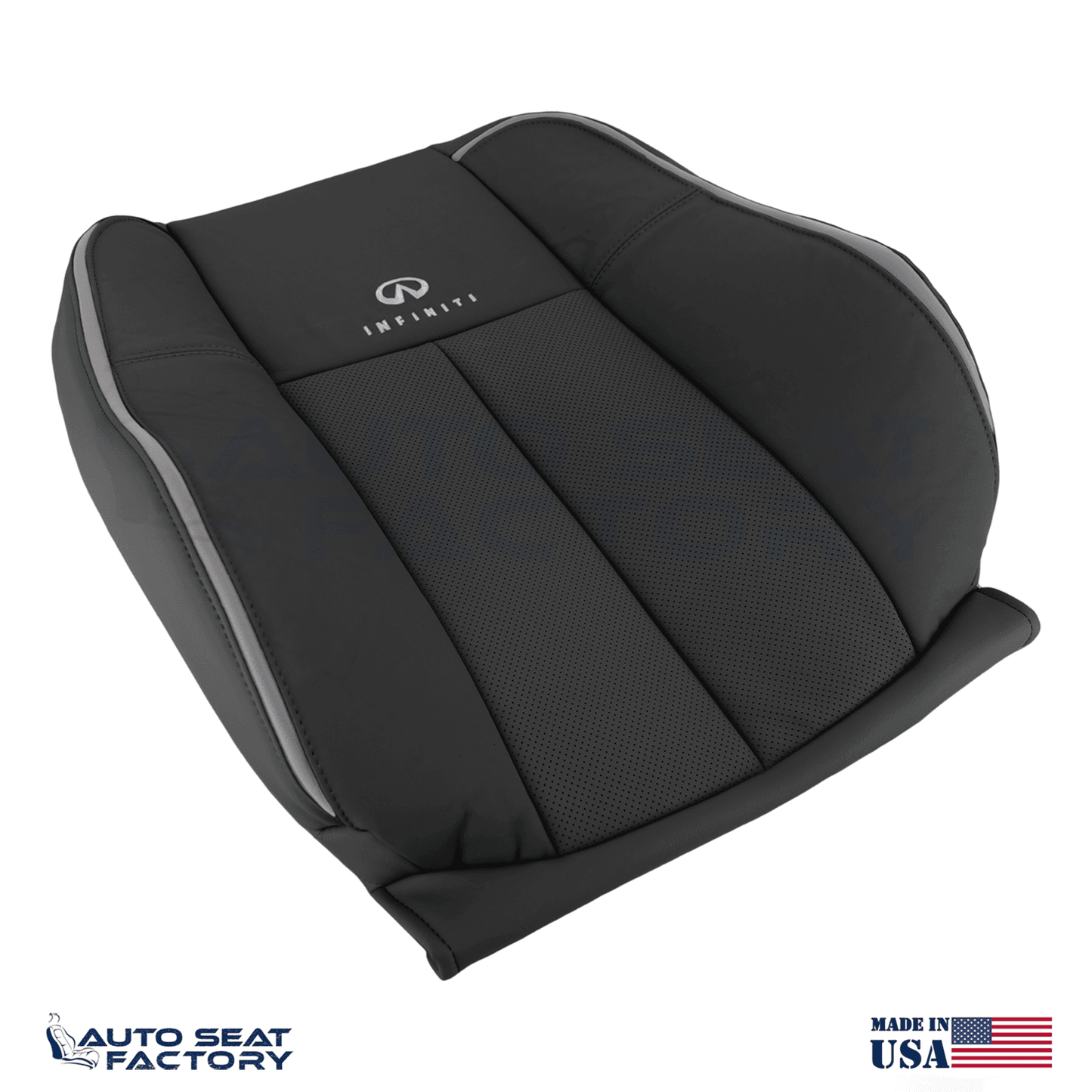 Fits 2006 2007 2009 Infiniti M45 M35 Driver Top Black Vinyl Seat Cover, Perf. - OEM-Style Replacement Seat Cover