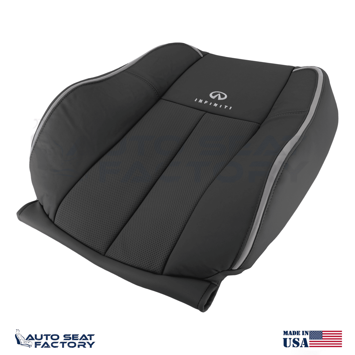 Fits 2006 2007 2009 Infiniti M45 M35 Front Black Leather Seat Covers, Perf. 4PCS - OEM-Style Replacement Seat Cover