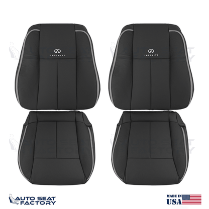 Fits 2006 2007 2009 Infiniti M45 M35 Front Black Leather Seat Covers, Perf. 4PCS - OEM-Style Replacement Seat Cover