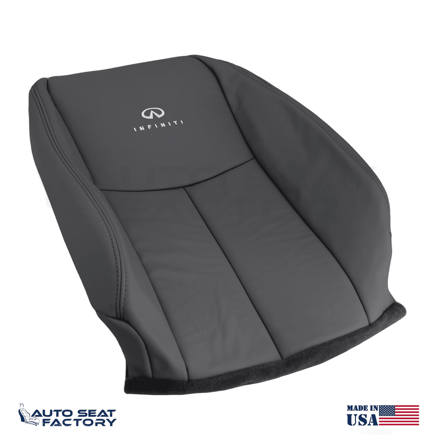 2014 - 2020 Fits Infiniti Q50 PASSENGER Black Leather SOLID Seat Covers 2PCS - OEM-Style Replacement Seat Cover