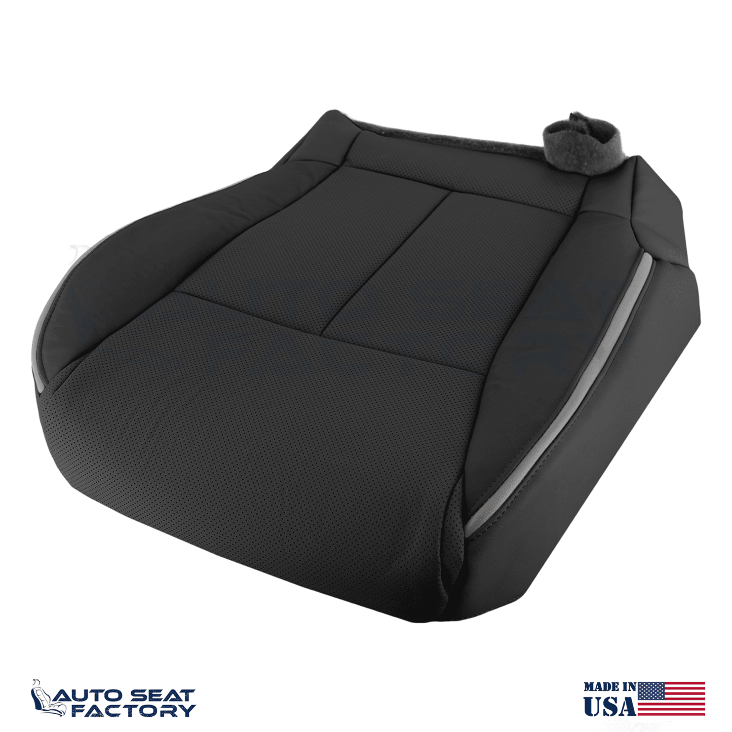 Fits 2006 2007 2009 Infiniti M45 M35 Front Black Leather Seat Covers, Perf. 4PCS - OEM-Style Replacement Seat Cover