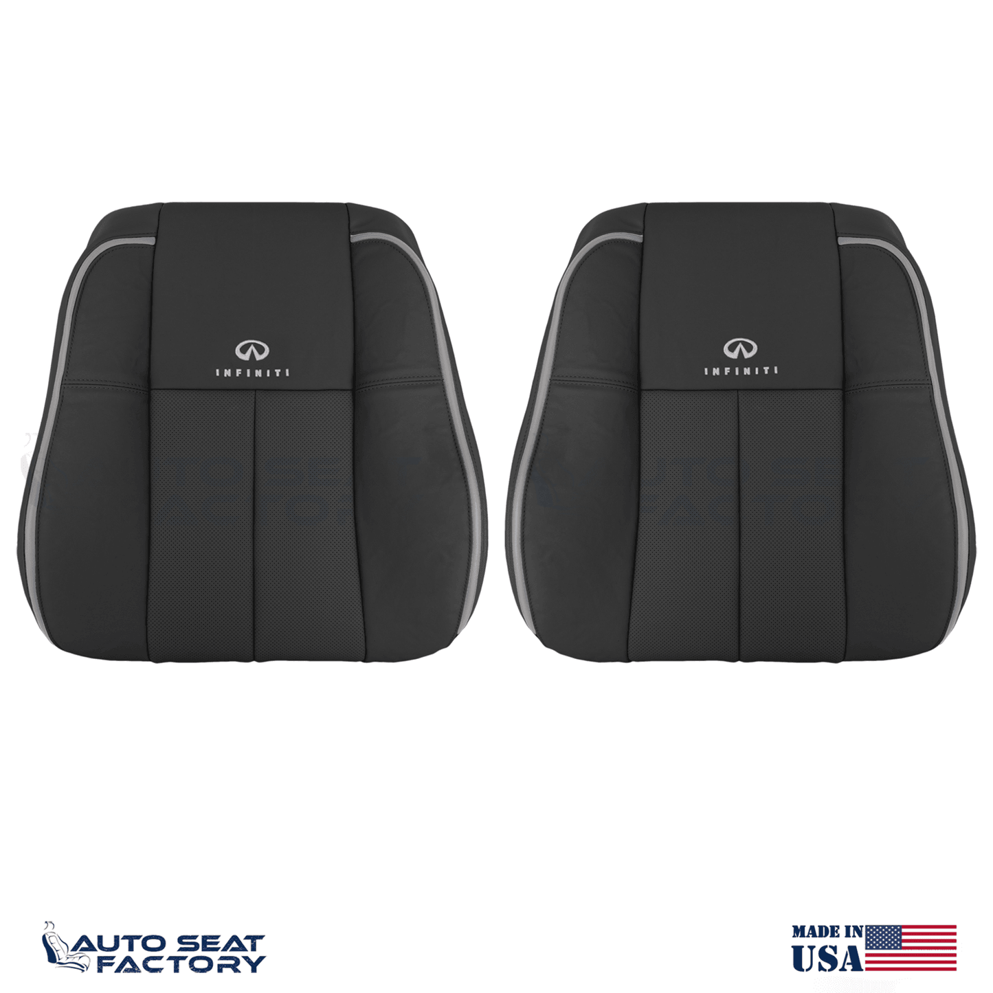 2006 - 2010 Fits Infiniti M45 M35 Left & Right Top Blk Leather Seat Cover, Perf - OEM-Style Replacement Seat Cover