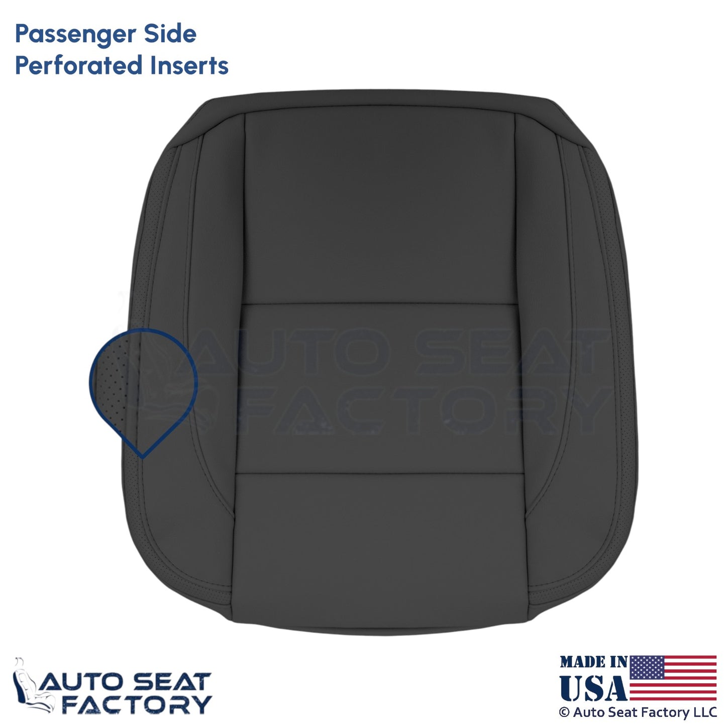 2008-2013 Fits Volvo C70 Leather Perf. Front Passenger Bottom Cover Offblack - OEM-Style Replacement Seat Cover