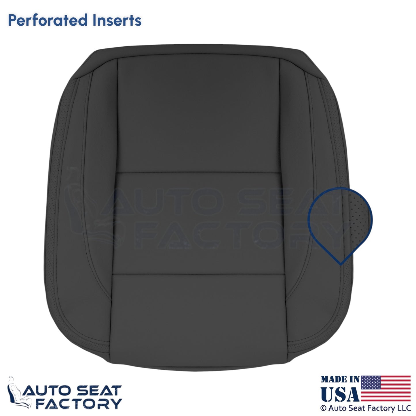 2008-2013 Fits Volvo C70 Leather Perf. Front Driver Bottom Seat Cover Offblack - OEM-Style Replacement Seat Cover