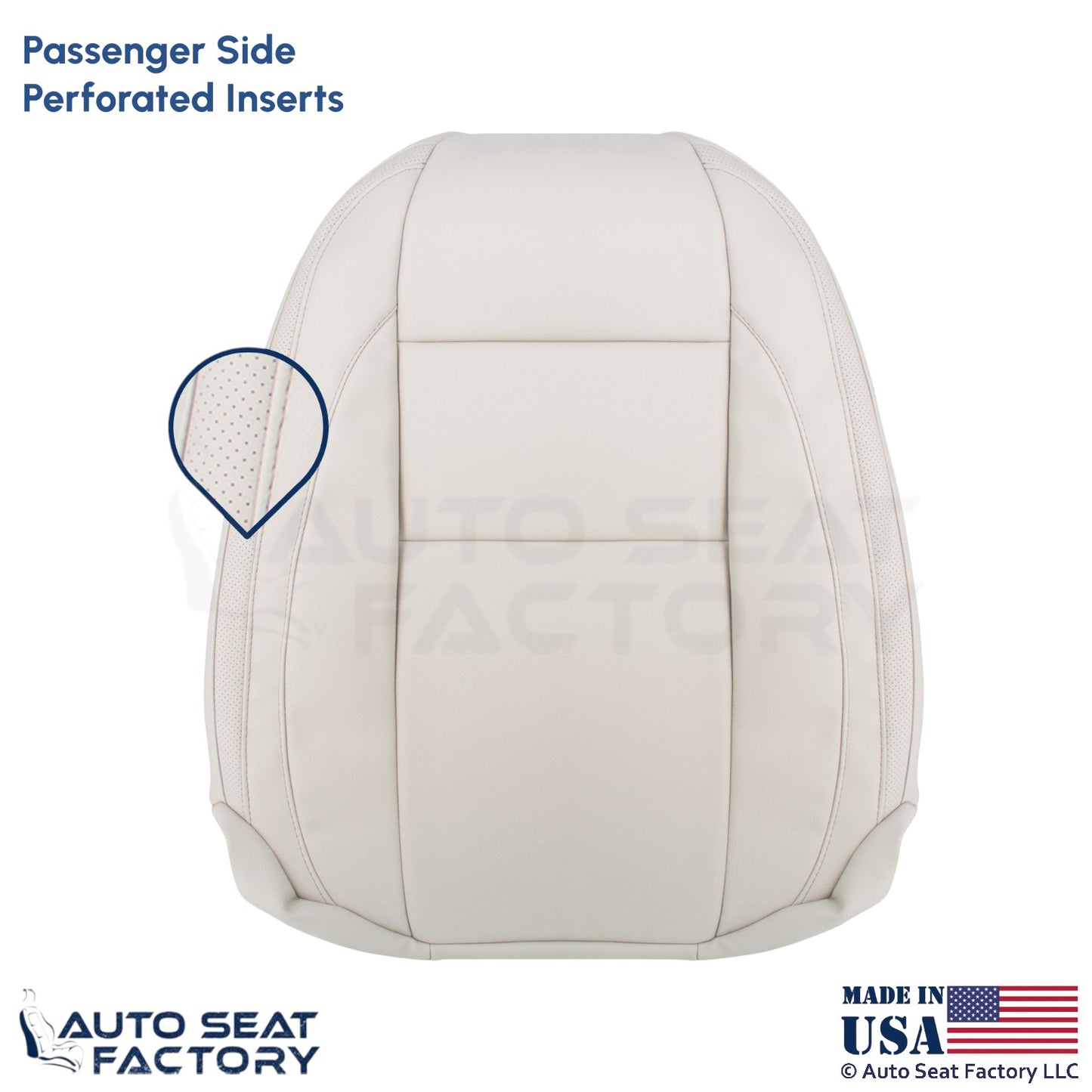 2008-2013 Fits Volvo C70 Leather Perf. Front Passenger Top Cover Calcite Cream - OEM-Style Replacement Seat Cover